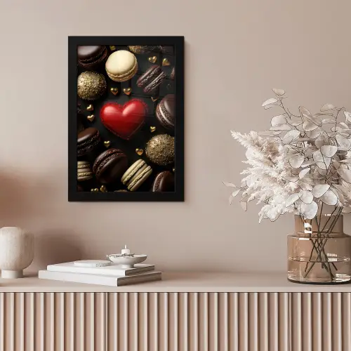 Macarons - Rood - Hart fotolijst zwart zonder passe partout klein -sfeer5