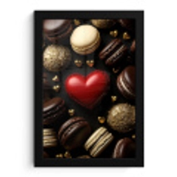 Macarons - Rood - Hart fotolijst zwart zonder passe partout klein -3d