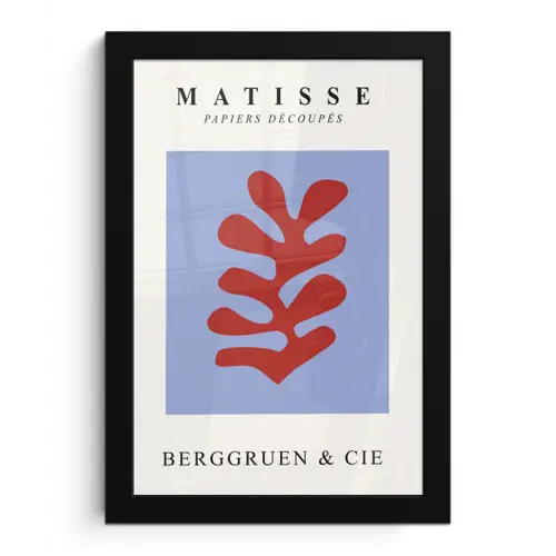 Matisse - Blad - Rood - Blauw - Abstract fotolijst zwart zonder passe partout klein -3d