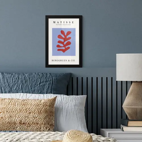 Matisse - Blad - Rood - Blauw - Abstract fotolijst zwart zonder passe partout klein -sfeer3