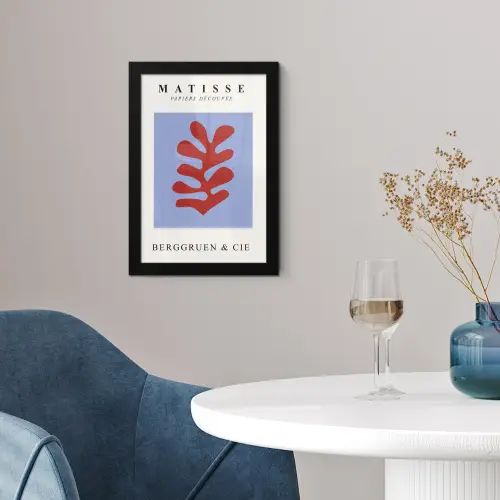 Matisse - Blad - Rood - Blauw - Abstract fotolijst zwart zonder passe partout klein -sfeer4