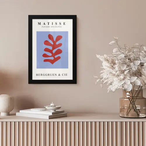 Matisse - Blad - Rood - Blauw - Abstract fotolijst zwart zonder passe partout klein -sfeer5