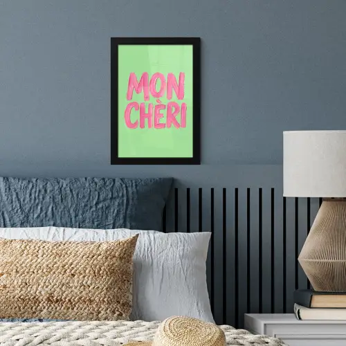 Mon cheri - Groen - Roze fotolijst zwart zonder passe partout klein -sfeer3