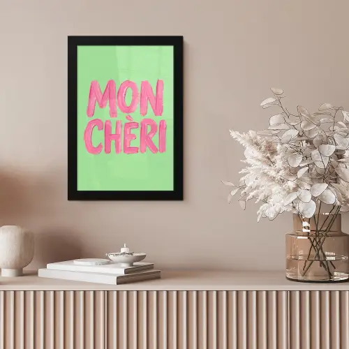 Mon cheri - Groen - Roze fotolijst zwart zonder passe partout klein -sfeer5