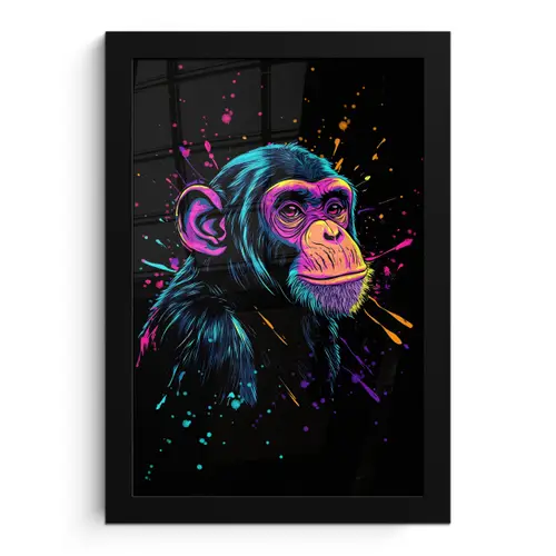 Aap - Verf - Neon - Kleur fotolijst zwart zonder passe partout klein -3d