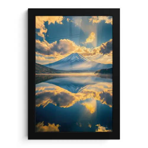 Berg - Rivier - Zonsondergang fotolijst zwart zonder passe partout klein -3d