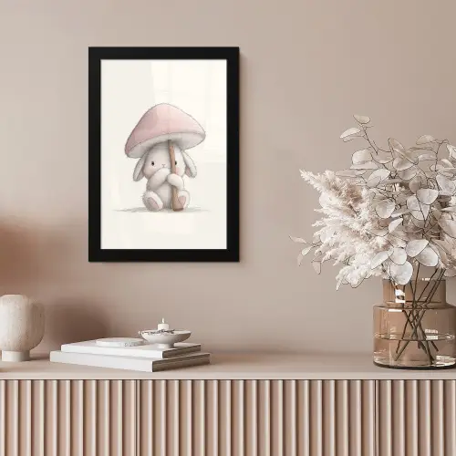 Paddenstoel - Konijn - Roze fotolijst zwart zonder passe partout klein -sfeer5