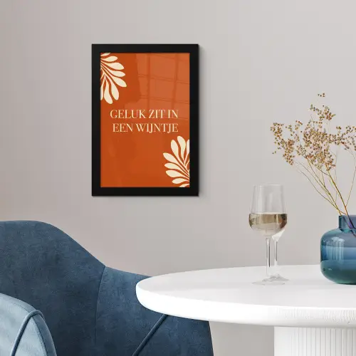 Oranje - Wijntje - Quote fotolijst zwart zonder passe partout klein -sfeer4