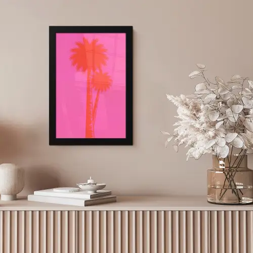 Palmbomen - Modern - Roze fotolijst zwart zonder passe partout klein -sfeer5