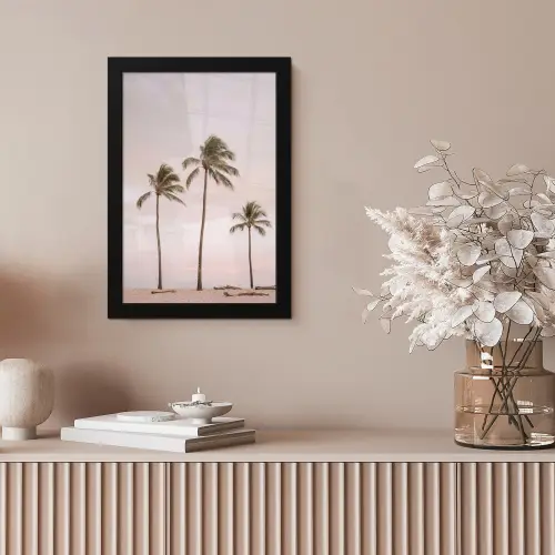 Palmbomen - Zonsondergang - Roze fotolijst zwart zonder passe partout klein -sfeer5