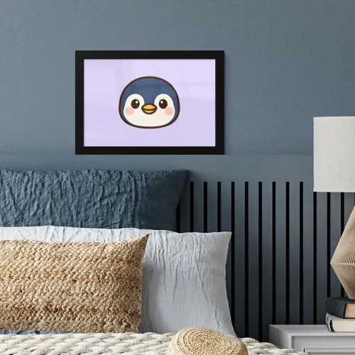 Pinguïn - Paars - Schattig fotolijst zwart zonder passe partout klein -sfeer3