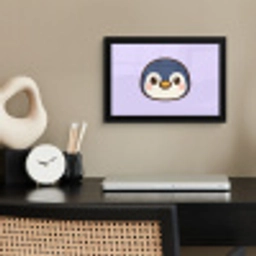 Pinguïn - Paars - Schattig fotolijst zwart zonder passe partout klein -sfeer1