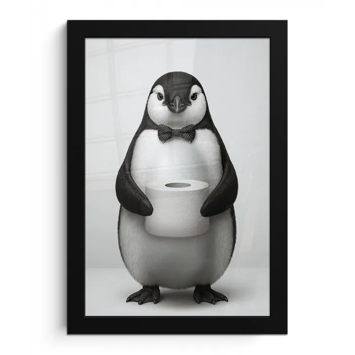 Pinguïn - WC rol - Wit fotolijst zwart zonder passe partout klein -3d