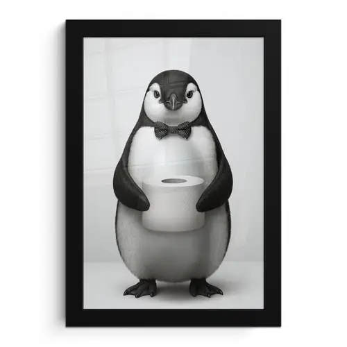 Pinguïn - WC rol - Wit fotolijst zwart zonder passe partout klein -3d
