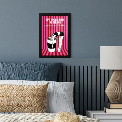 Roze - Strepen - Koffie - Maandag fotolijst zwart zonder passe partout klein -sfeer3