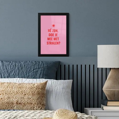 Roze - Zon - Quote fotolijst zwart zonder passe partout klein -sfeer3