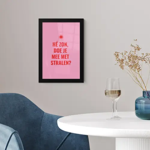 Roze - Zon - Quote fotolijst zwart zonder passe partout klein -sfeer4