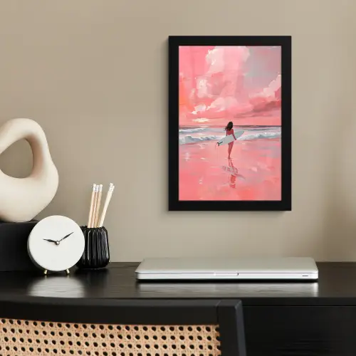 Roze - Surfen - Zee fotolijst zwart zonder passe partout klein -sfeer1