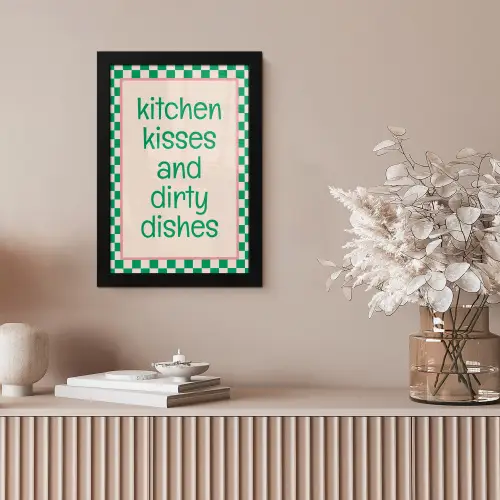 Quote - Groen - Geblokt - Keuken fotolijst zwart zonder passe partout klein -sfeer5
