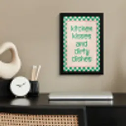 Quote - Groen - Geblokt - Keuken fotolijst zwart zonder passe partout klein -sfeer1