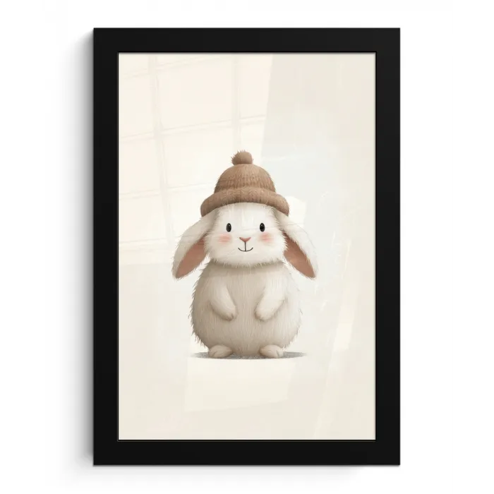 Konijn - Muts - Oren - Beige fotolijst zwart zonder passe partout klein -3d