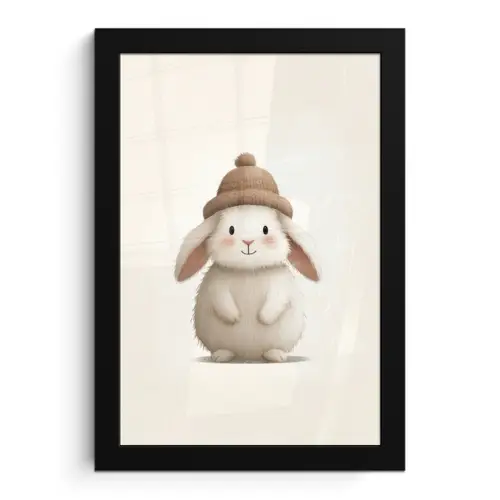 Konijn - Muts - Oren - Beige fotolijst zwart zonder passe partout klein -3d