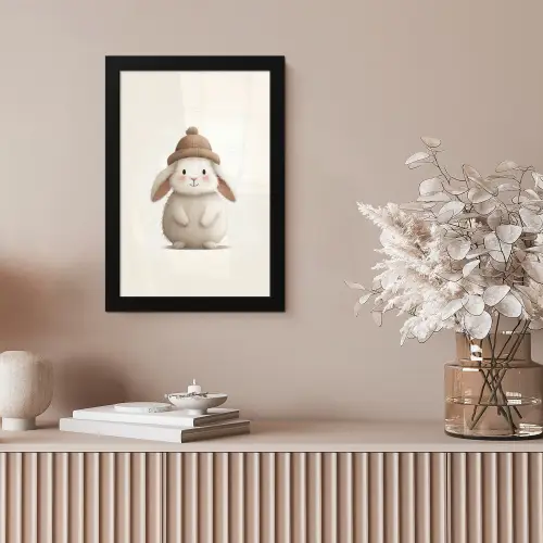 Konijn - Muts - Oren - Beige fotolijst zwart zonder passe partout klein -sfeer5