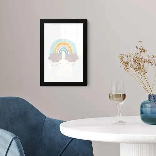Regenboog - Wolken - Regen - Kinderen - Pastel fotolijst zwart zonder passe partout klein -sfeer4