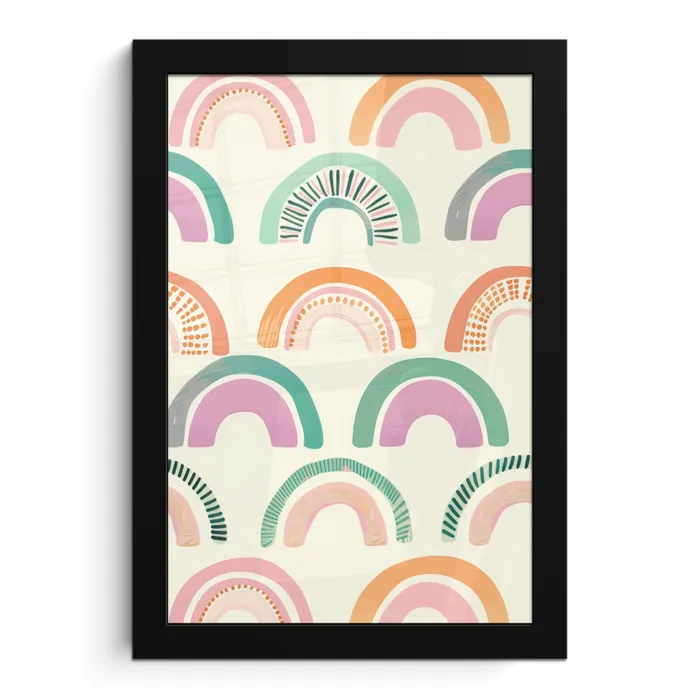 Regenboog - Pastel - Patroon fotolijst zwart zonder passe partout klein -3d
