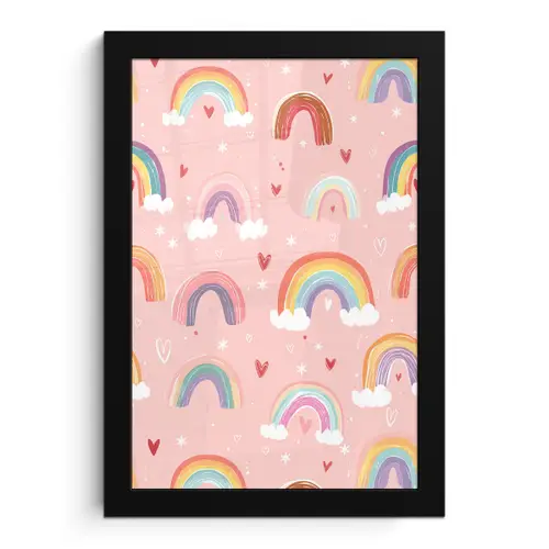 Regenboog - Patroon - Pastel - Handgetekend fotolijst zwart zonder passe partout klein -3d