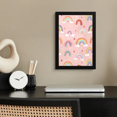 Regenboog - Patroon - Pastel - Handgetekend fotolijst zwart zonder passe partout klein -sfeer1