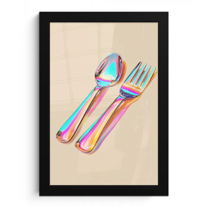 Regenboog - Lepel - Vork fotolijst zwart zonder passe partout klein -3d