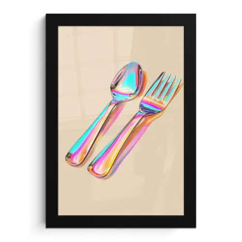 Regenboog - Lepel - Vork fotolijst zwart zonder passe partout klein -3d