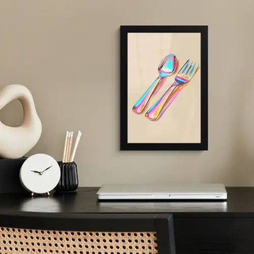 Regenboog - Lepel - Vork fotolijst zwart zonder passe partout klein -sfeer1