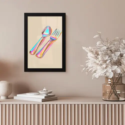 Regenboog - Lepel - Vork fotolijst zwart zonder passe partout klein -sfeer5