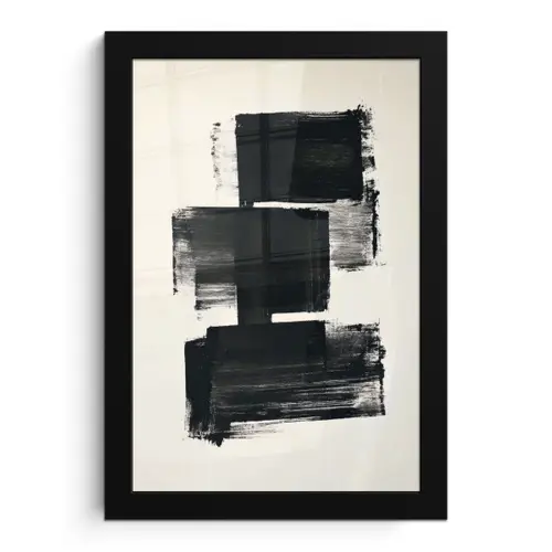 Rechthoeken - Penseelstreken - Abstract - Zwart fotolijst zwart zonder passe partout klein -3d