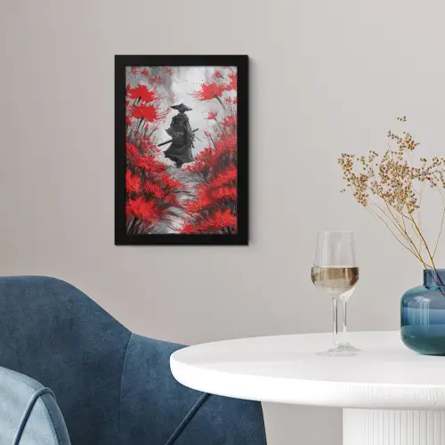 Rode bloemen - mistig - Man fotolijst zwart zonder passe partout klein -sfeer4