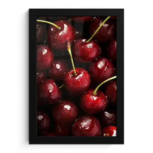 Rood - Fruit - Kersen fotolijst zwart zonder passe partout klein -3d