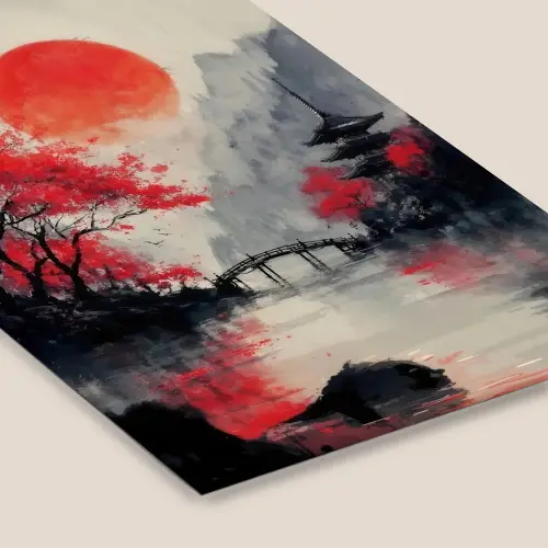 Rode zon - Rivier - brug - Bomen fotolijst zwart zonder passe partout klein -zsfeer6