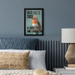 Roodborstje - Vogel - Blauw - Decoratie fotolijst zwart zonder passe partout klein -sfeer3