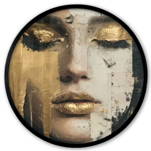 Abstract - Goud - Gezicht - Lippen Fotolijst rond zonder passe partout klein -3d