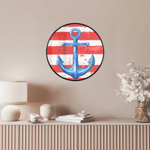 Anker - Verfspatten - Rood - Blauw Fotolijst rond zonder passe partout klein -sfeer3