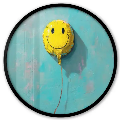 Ballon - Geel - Smiley Fotolijst rond zonder passe partout klein -3d