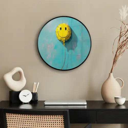 Ballon - Geel - Smiley Fotolijst rond zonder passe partout klein -sfeer1