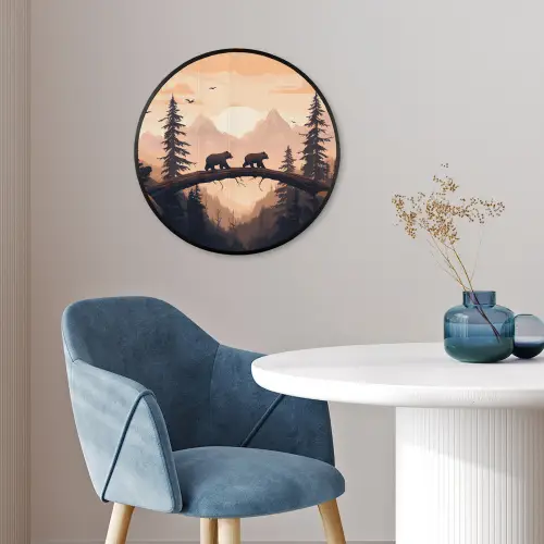 Beren - Bomen - Landschap - Zonsondergang Fotolijst rond zonder passe partout klein -sfeer2