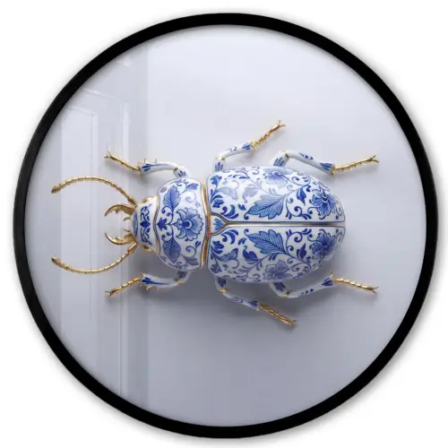 Kever - Delfts - Blauw - Goud Fotolijst rond zonder passe partout klein -3d