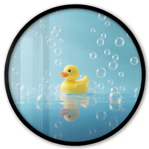 Bubbels - Badeend - Geel Fotolijst rond zonder passe partout klein -3d
