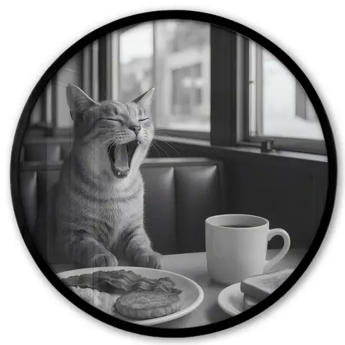 Kat - Koffie - Brood - Zwart Fotolijst rond zonder passe partout klein -3d