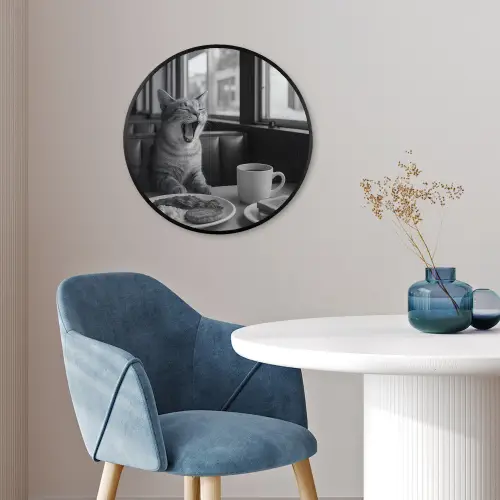 Kat - Koffie - Brood - Zwart Fotolijst rond zonder passe partout klein -sfeer2