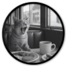 Kat - Koffie - Brood - Zwart Fotolijst rond zonder passe partout klein -3d